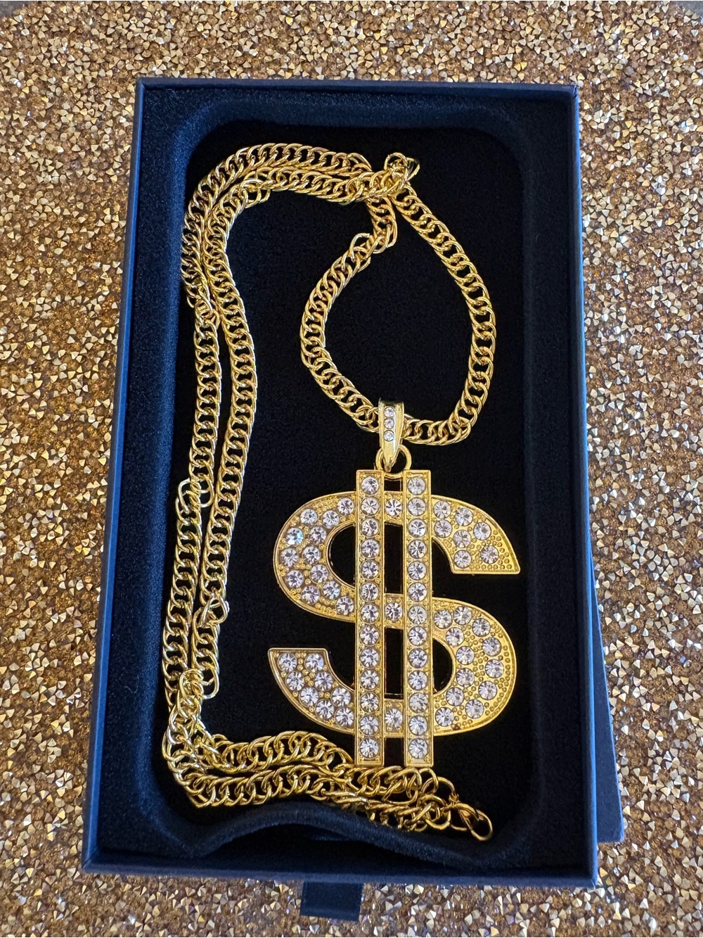 Gold-Tone NWT Pavé Crystal Dollar Sign Pendant Necklace - Men Accessories - Picture 3 of 3